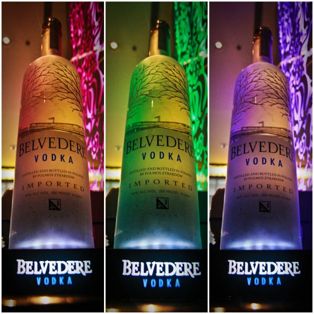 three colored bottles